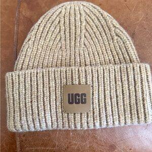 UGG Beige Ribbed Beanie